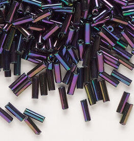 Preciosa Czech Bugle Bead #3 Loose BLK Red Iris 50gm pkg.