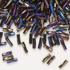 Preciosa Czech Bugle Bead TD #3 Loose Rainbow OPQ Black  50gm pkg.