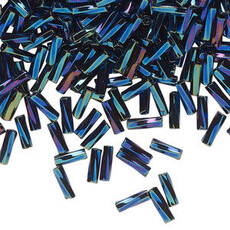 Preciosa Czech Bugle Bead TD #3 Loose Blue Iris OPQ Black  50gm pkg.