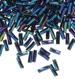 Preciosa Czech Bugle Bead TD #3 Loose Blue Iris OPQ Black  50gm pkg.
