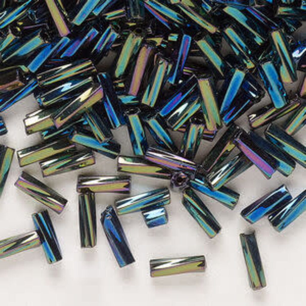 Preciosa Czech Bugle Bead TD #3 Loose Green Iris OPQ Black  50gm pkg.
