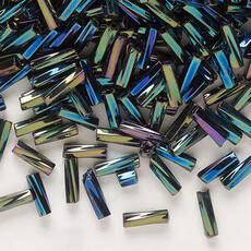Preciosa Czech Bugle Bead TD #3 Loose Green Iris OPQ Black  50gm pkg.
