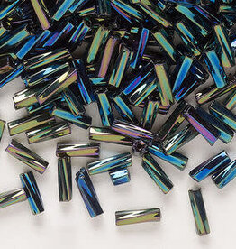 Preciosa Czech Bugle Bead TD #3 Loose Green Iris OPQ Black  50gm pkg.