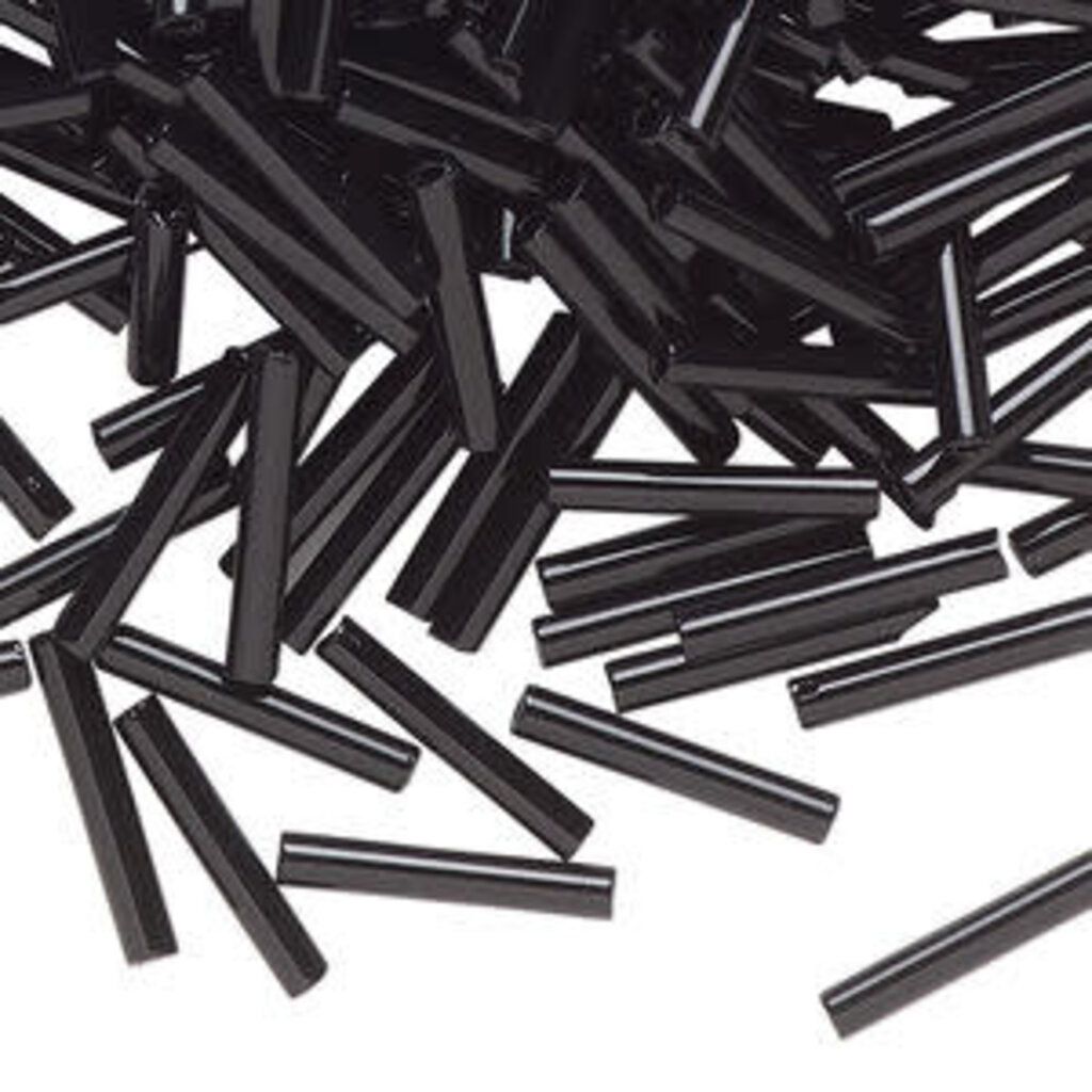 Preciosa Czech Bugle Bead 1/2" Loose OPQ Black 50gm pkg.
