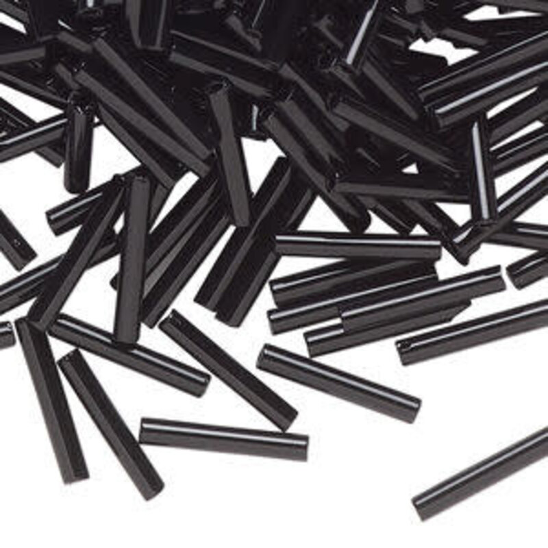 Preciosa Czech Bugle Bead 1/2" Loose OPQ Black 50gm pkg.