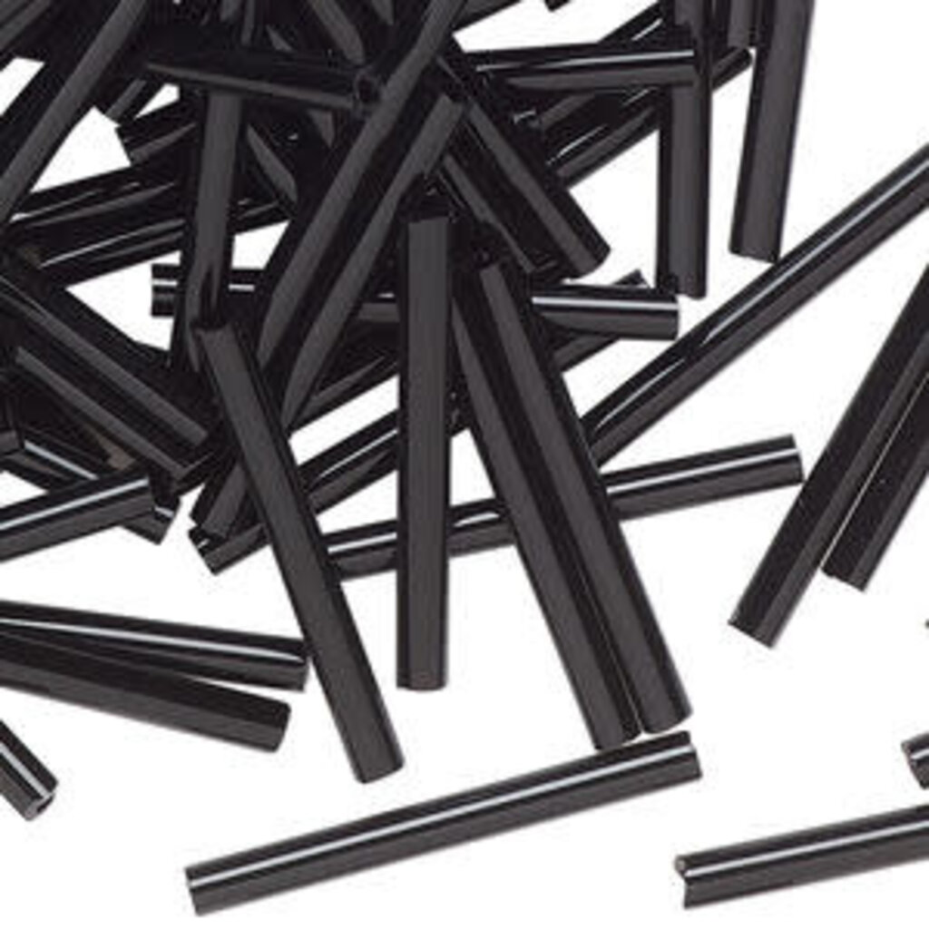 Preciosa Czech Bugle Bead 1" Loose OPQ Black 50gm pkg.