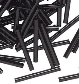 Preciosa Czech Bugle Bead 1" Loose OPQ Black 50gm pkg.