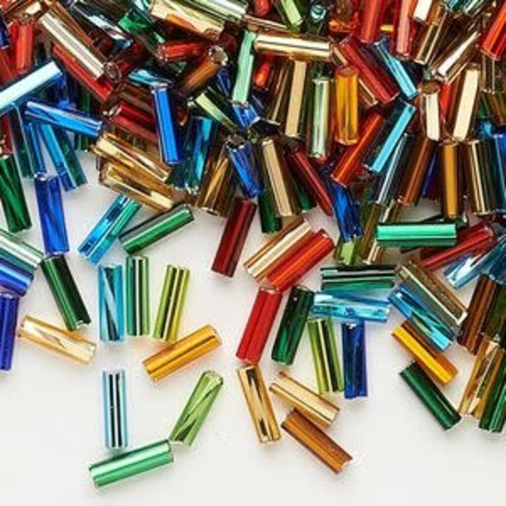 Preciosa Czech Bugle Bead Mixed Colors 8x2mm 1/4lb pkg.