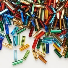 Preciosa Czech Bugle Bead Mixed Colors 8x2mm 1/4lb pkg.