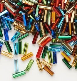 Preciosa Czech Bugle Bead Mixed Colors 8x2mm 1/4lb pkg.