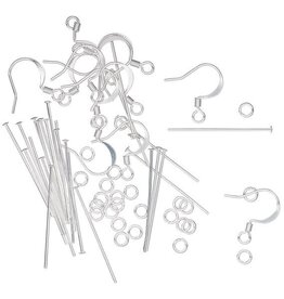 Earring Finding Assortment Silver Plated/Finished 60pc Set