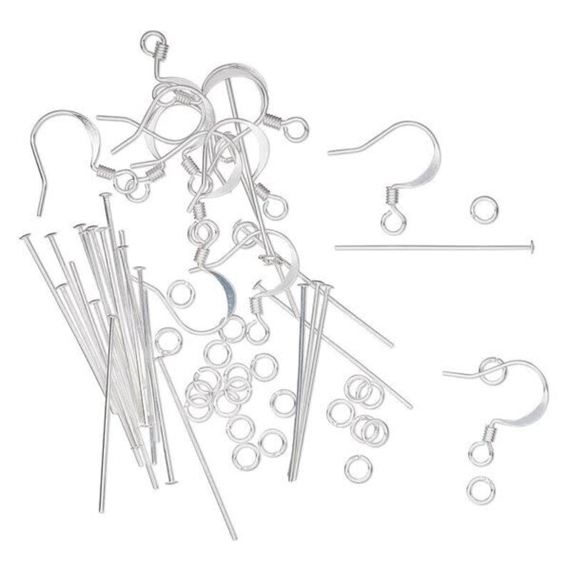 Earring Finding Assortment Silver Plated/Finished 60pc Set