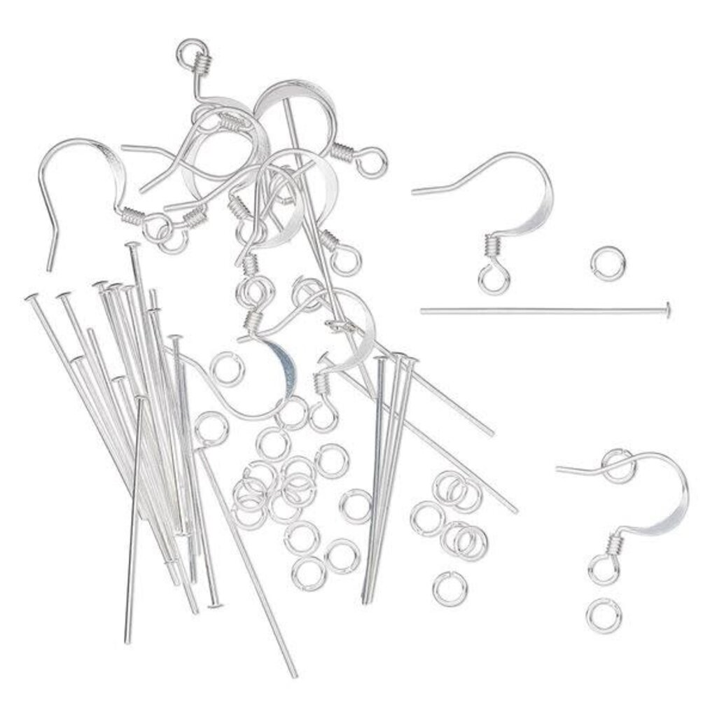 Earring Finding Assortment Silver Plated/Finished 60pc Set