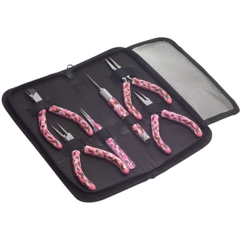 Pliers Stainless Steel Pink Camo 5-5.5" 6 piece set.