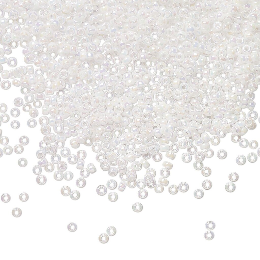 Miyuki #15 Rocaille Seed Bead OPQ Rainbow Chalk White 35 Grams