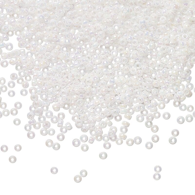 Miyuki #15 Rocaille Seed Bead OPQ Rainbow Chalk White 35 Grams