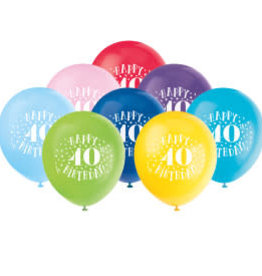 40th Birthday Latex Balloons 8pk