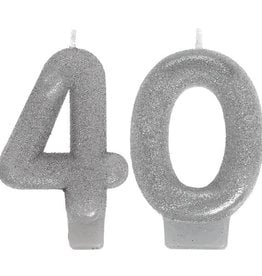 Glitter Silver Number 40 Birthday Candles