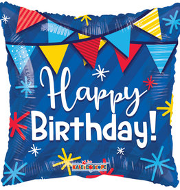 'Happy Birthday' Blue Pennant Banner Foil Balloon 18"