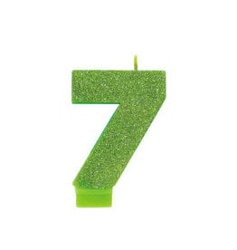 Glitter Lime Green Number 7 Birthday Candle