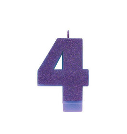 Glitter Purple Number 4 Birthday Candle