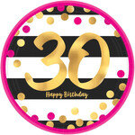 30th Birthday Pink and Gold Metallic Plates 9" 8pk