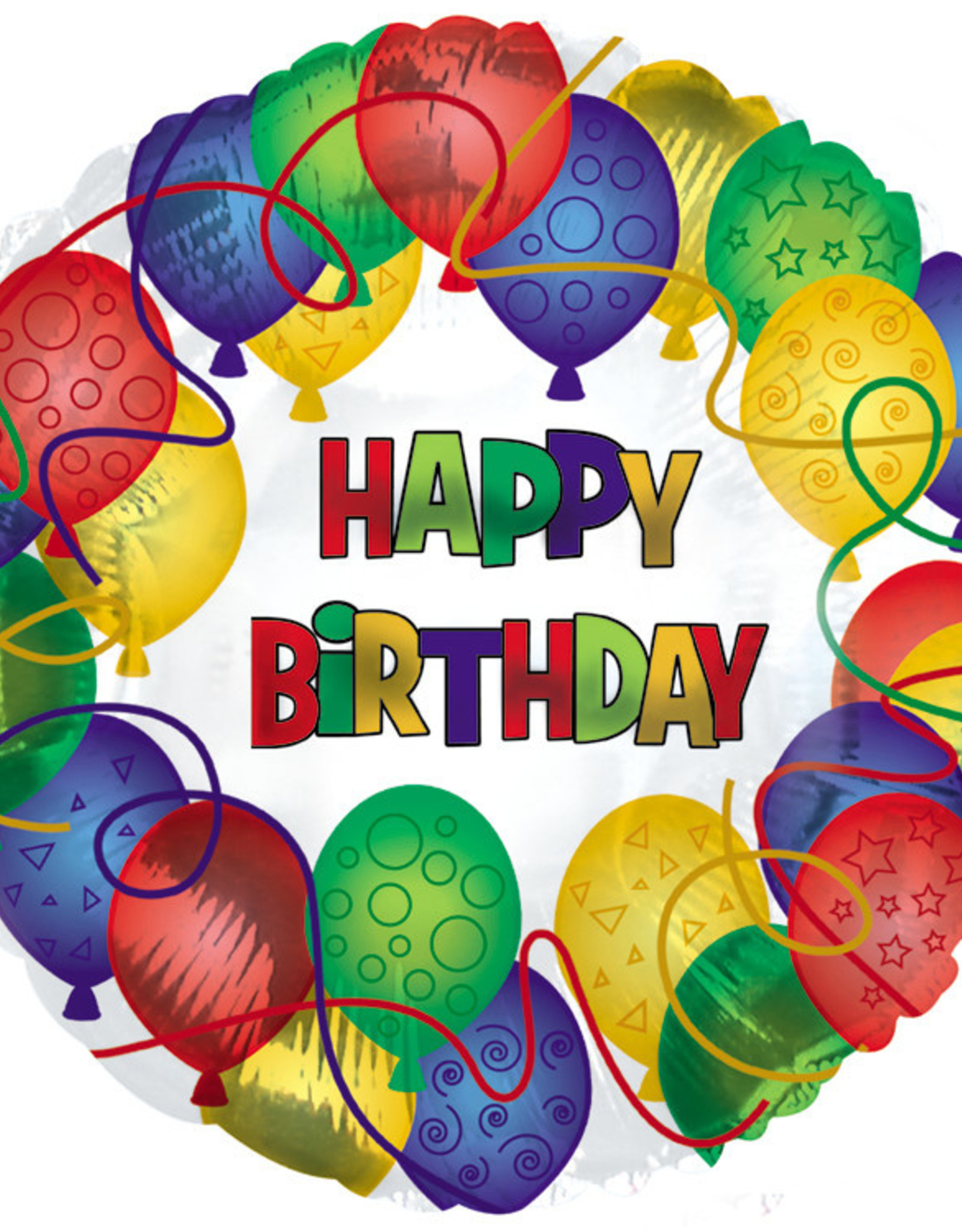 Happy Birthday Many Balloons Foil Balloon 18"