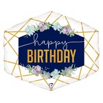 Happy Birthday Navy Flowers Foil Balloon 30"