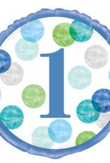 1st Birthday Foil Balloon- Blue Dots Number 1, 18"