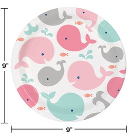 Pink Whale Baby Shower Luncheon Plates 9"