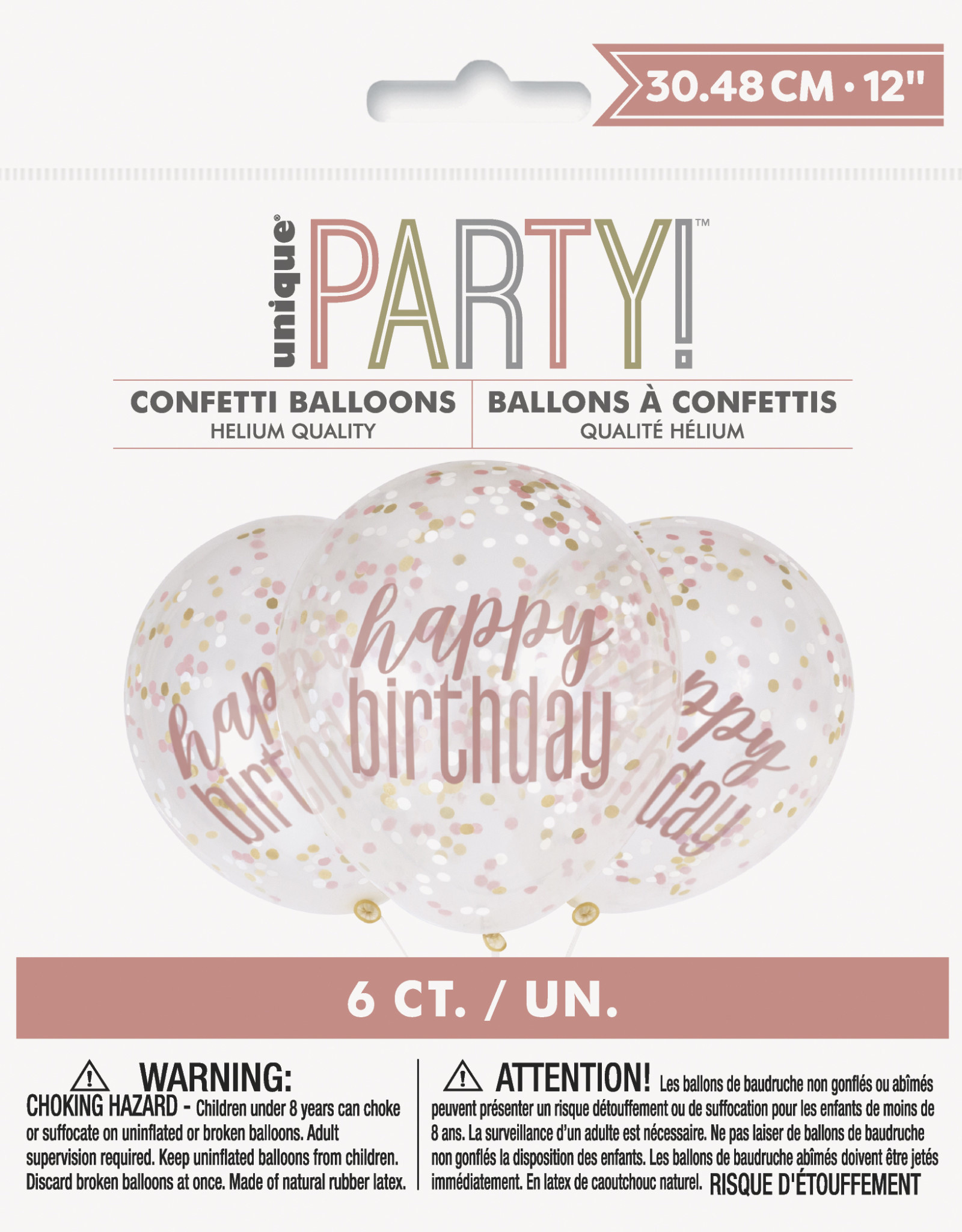 Confetti Balloons-Rose Gold Happy Birthday 12"Latex, 6pk