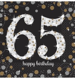 65th Birthday Black and Gold Sparkling Celebration Luncheon Napkins