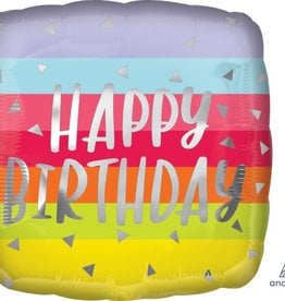 Pastel Stripe 'Happy Birthday' 18" Square Balloon