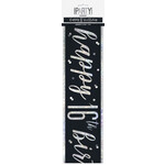 '16th' Black and Silver 9FT Birthday Banner