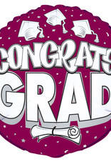 18" Burgundy "Congrats Grad" Mylar with Diploma