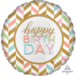 Large Happy Birthday Chevron Foil Balloon 28"