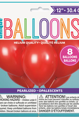 12" Latex Pearlized Balloons 8ct - Frost Red