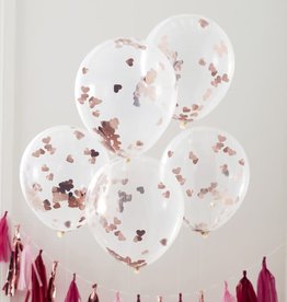 Rose Gold Heart Foil Confetti Balloons, 5ct