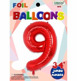 Red 34" Number 9 Foil Balloon