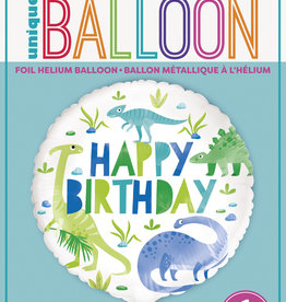 Blue & Green Dinosaur Round Foil Balloon 18"  Package