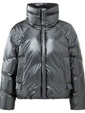 YAYA Oversized cropped nylon metallic puffer jacket with cords