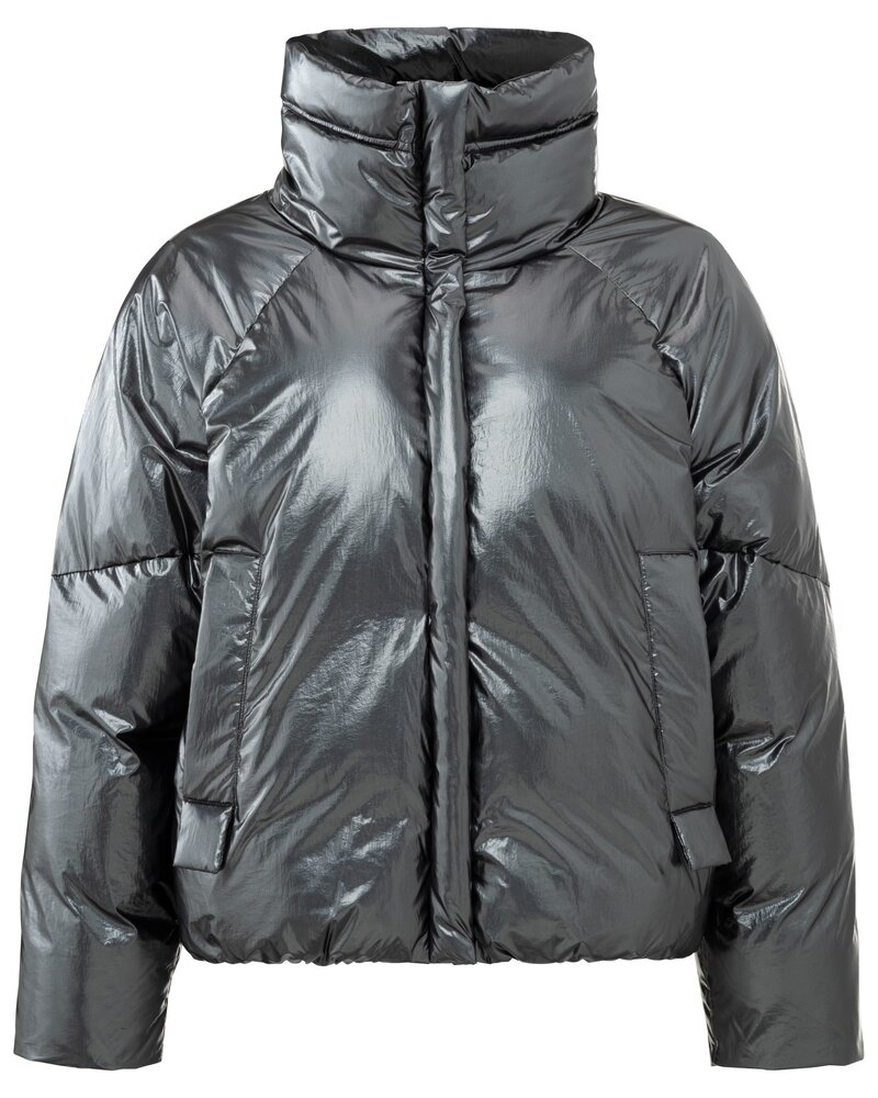 YAYA Oversized cropped nylon metallic puffer jacket with cords