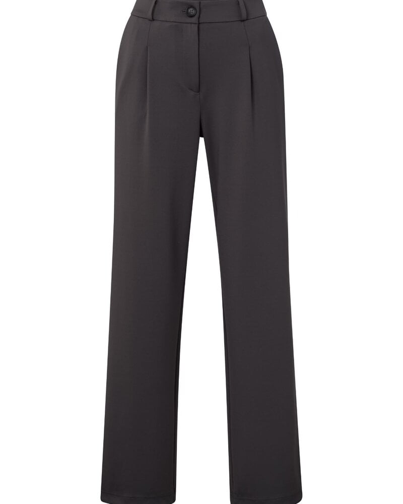 YAYA Jersey wide leg trousers w. pleats and elastic waistband