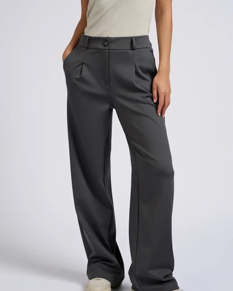 YAYA Jersey wide leg trousers w. pleats and elastic waistband