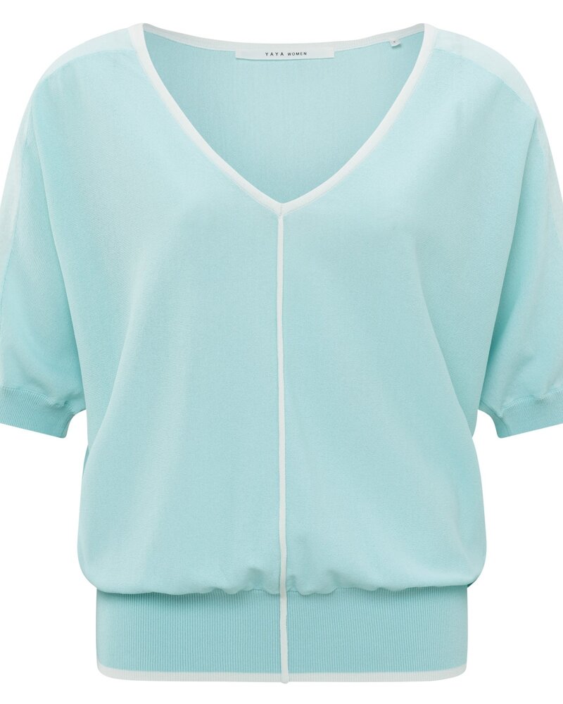 YAYA Half-sleeved V-neck sweater with transparent details