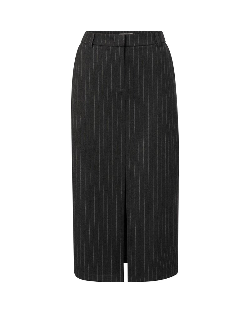 YAYA Soft woven pinstripe midi skirt with slit