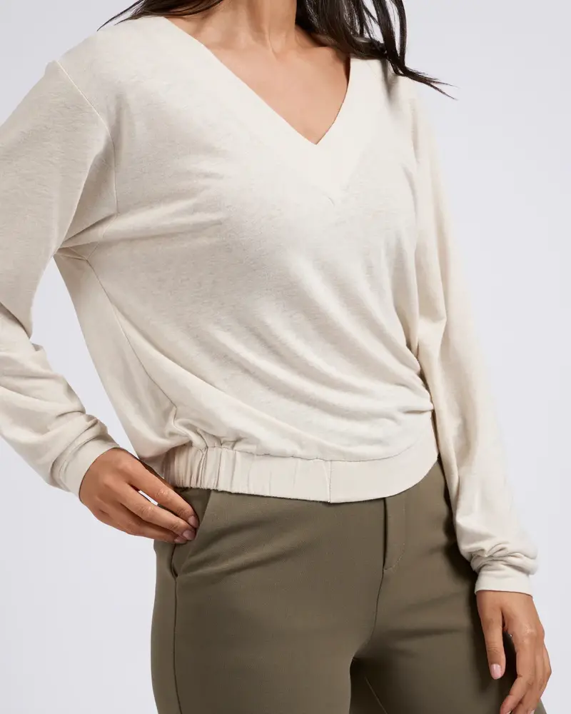 YAYA Long sleeve v-neck top with elastic waist