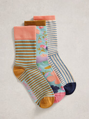3PK FLORAL STRIPE SOCKS