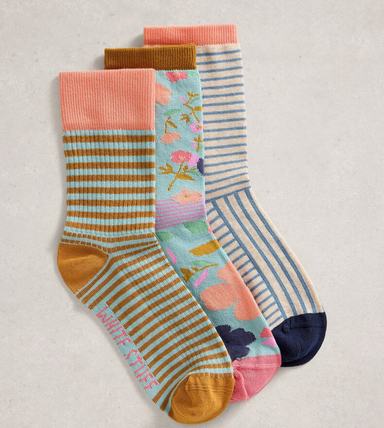 3PK FLORAL STRIPE SOCKS