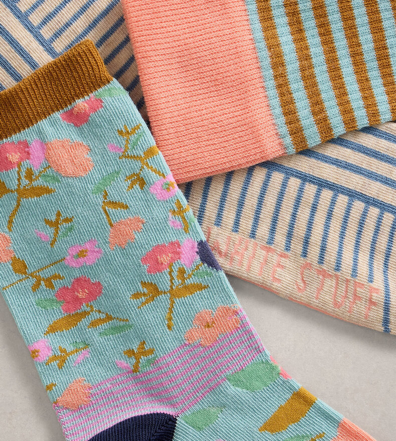 3PK FLORAL STRIPE SOCKS